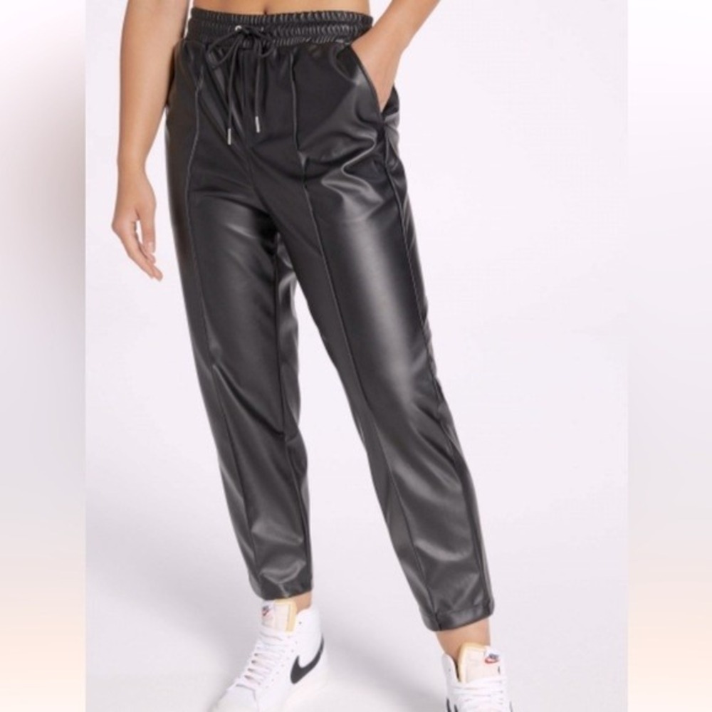 CALIA Journey Collection Black FauxLeather HighRise Straight Ankle Women Pants L